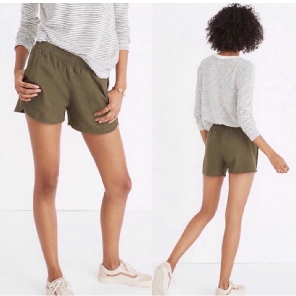 Madewell Burch Leaf Green Pull-on Shorts Dolphin Hem Pockets Lightweight Sz S
